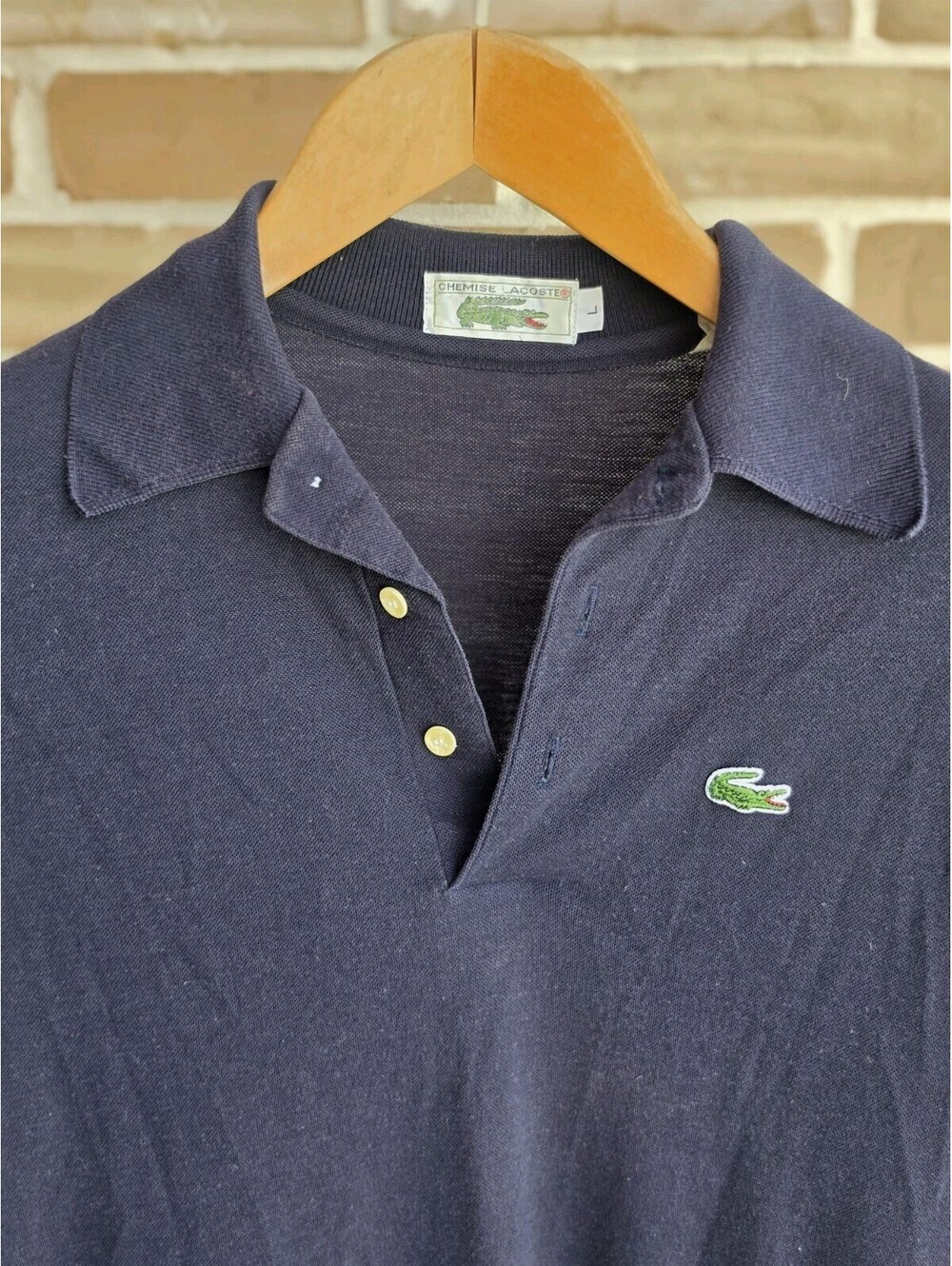 Vintage Chemise Lacoste Polo Shirt L Fits Like a Small Navy USA Made Crocodile